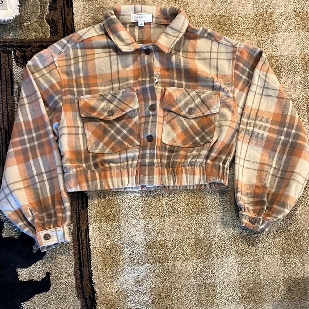 Plaid Cropped Jacket - Orange and Brown